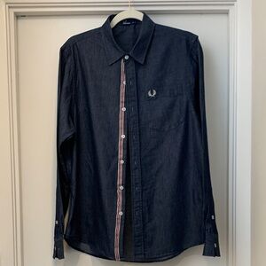 Fred Perry Navy Button-Down Shirt with Red-White Stripe